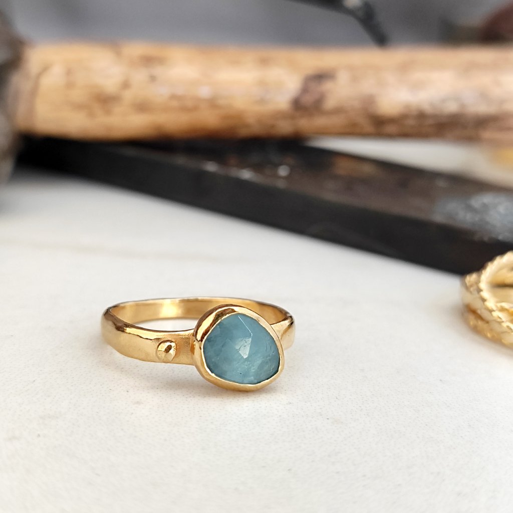 Aquamarine Ring. 14k Solid Yellow Gold Ring With Aquamarine. Unique Promise/Gift